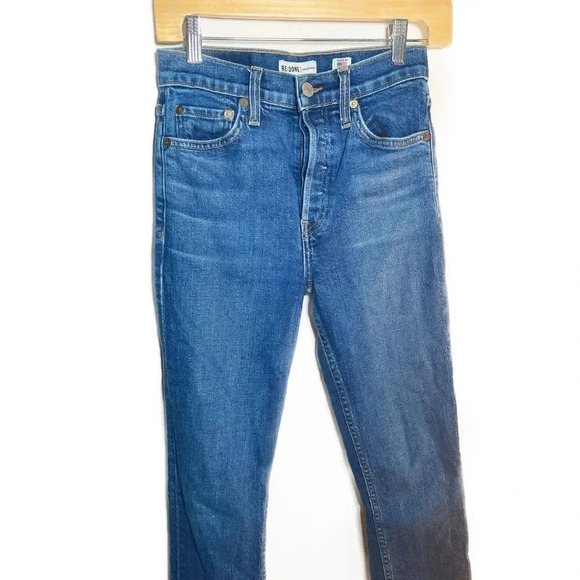 RE/DONE 90s Crop in Mid 70s Wash High Rise Blue Jeans Size 25 - Picture 4 of 12